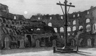 El Coliseo a la luz de la luna, grabado por Charles George Lewis de Edward William Cooke